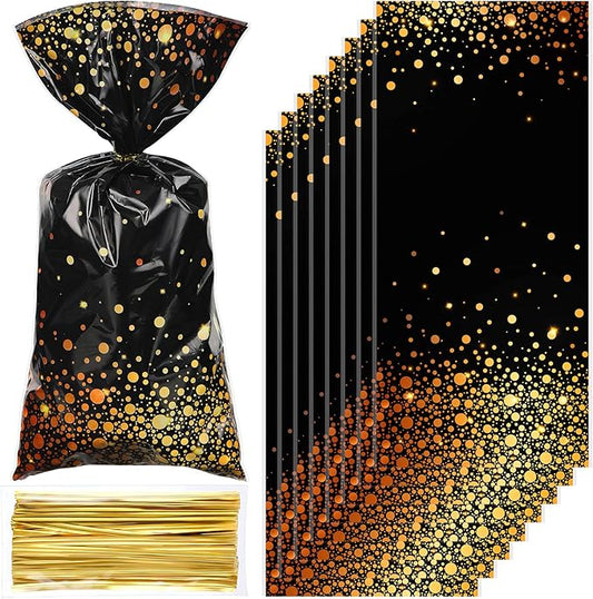 Censen 100 Pieces Graduation Cellophane Treat Bags Black and Gold