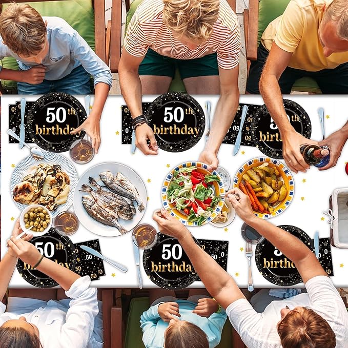 50th Birthday Party Supplies Serves 24 Black and Gold 50 Years Old