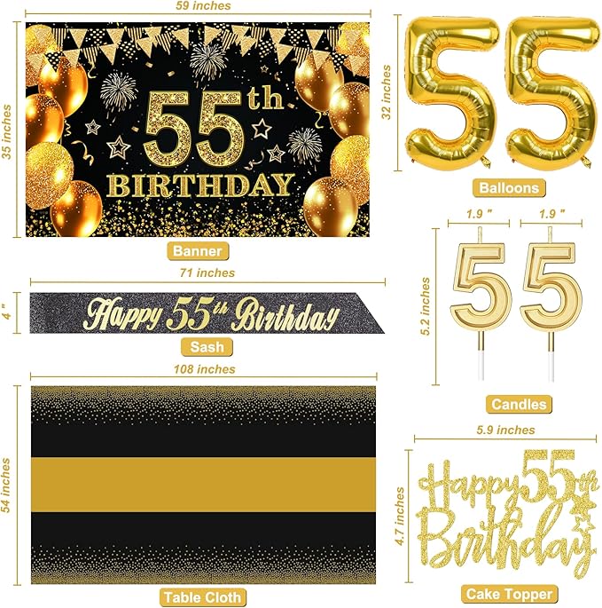 55th Birthday Decorations for Men Women with 55th Birthday Banner