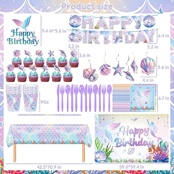 Mermaid Birthday Decorations 213Pcs Mermaid Party Supplies Include