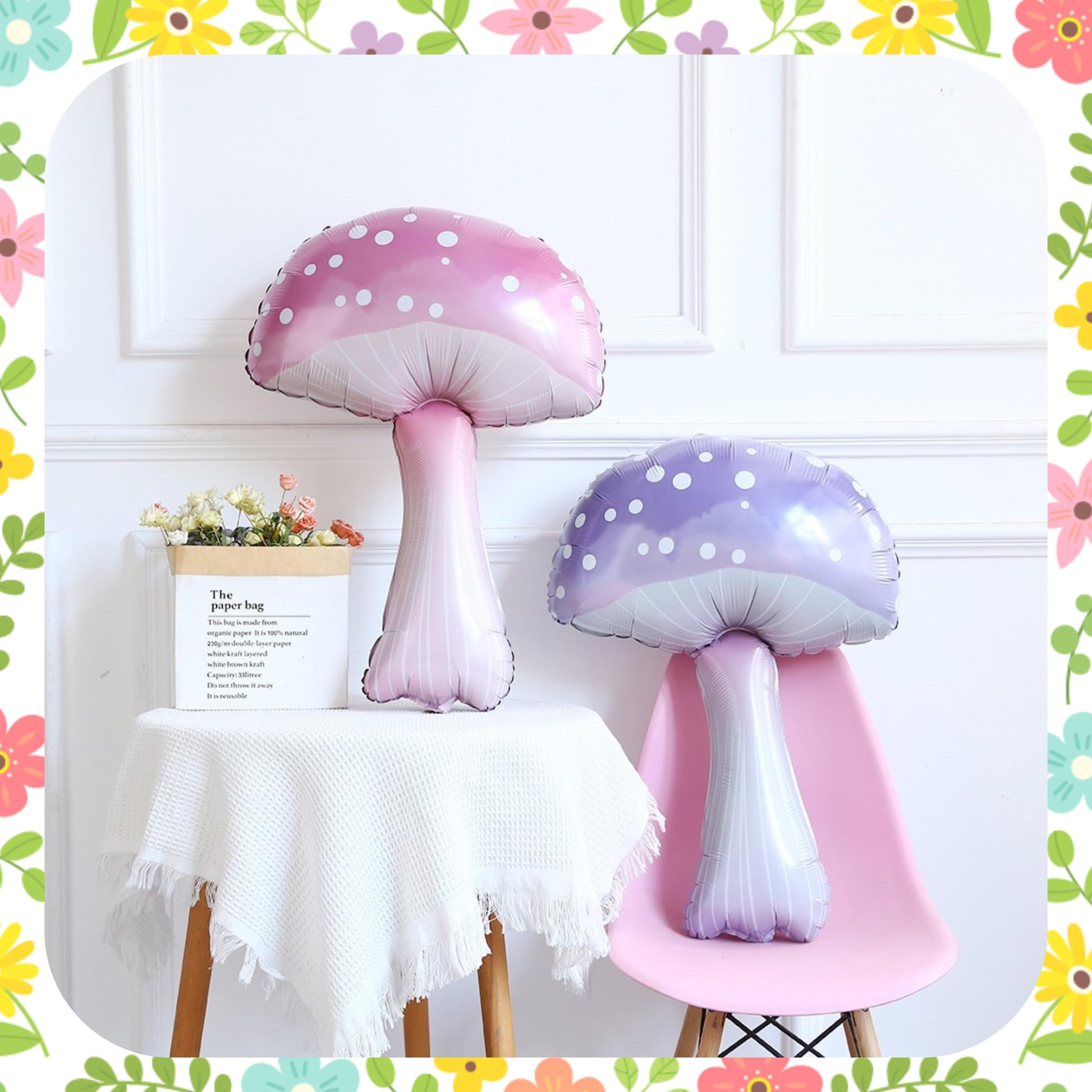 Enanal 8pcs Pastel Mushroom Butterfly Foil Balloons for Enchanted