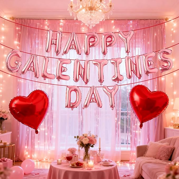 Happy Galentines Day Balloons Banner 16 Inch Pink Galentine Letters