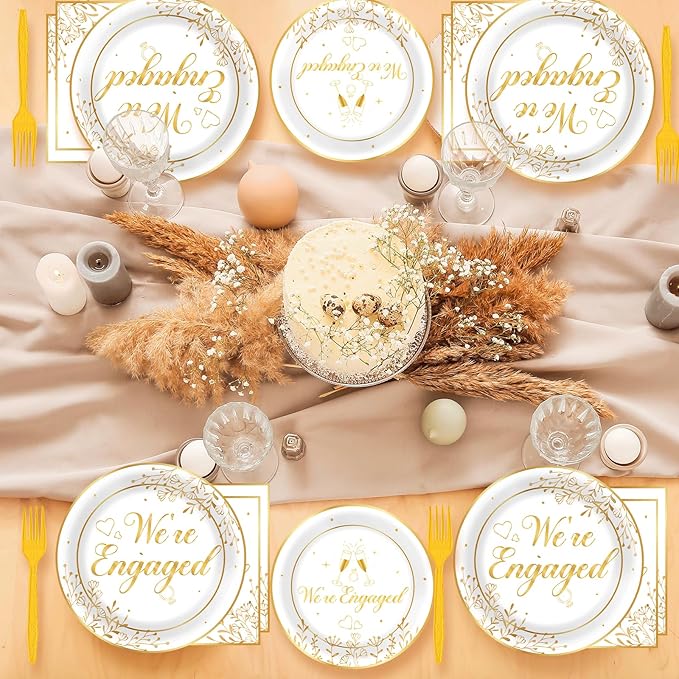 96Pcs Happy Engagement Party Supplies Engagement Paper Plates