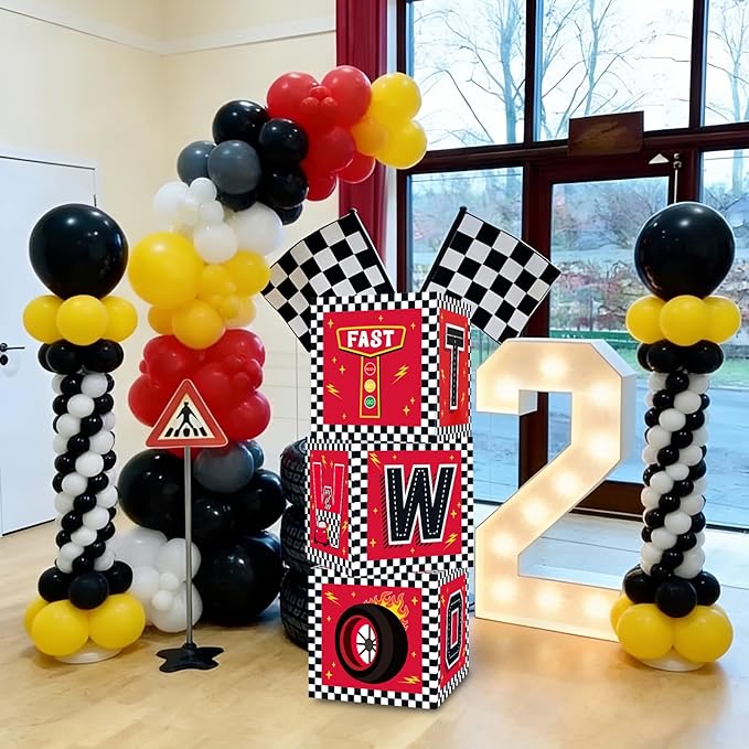 Race Car 2nd Birthday Party Supplies Red Yellow Black Balloon Box