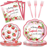 100 Pcs Strawberry Baby Shower Party Plates Napkins Forks Supplies
