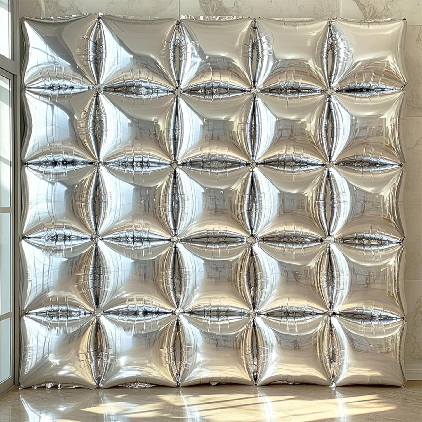 Silver Square Foil Balloons Wall Tunnel Backdrop Double Sided Metallic