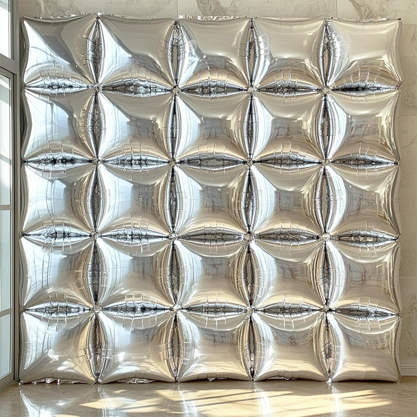 Silver Square Foil Balloons Wall Tunnel Backdrop Double Sided Metallic