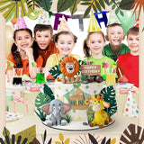 19pcs Safari Animal Cake Topper Jungle Wild Cake Toppers with Leaves