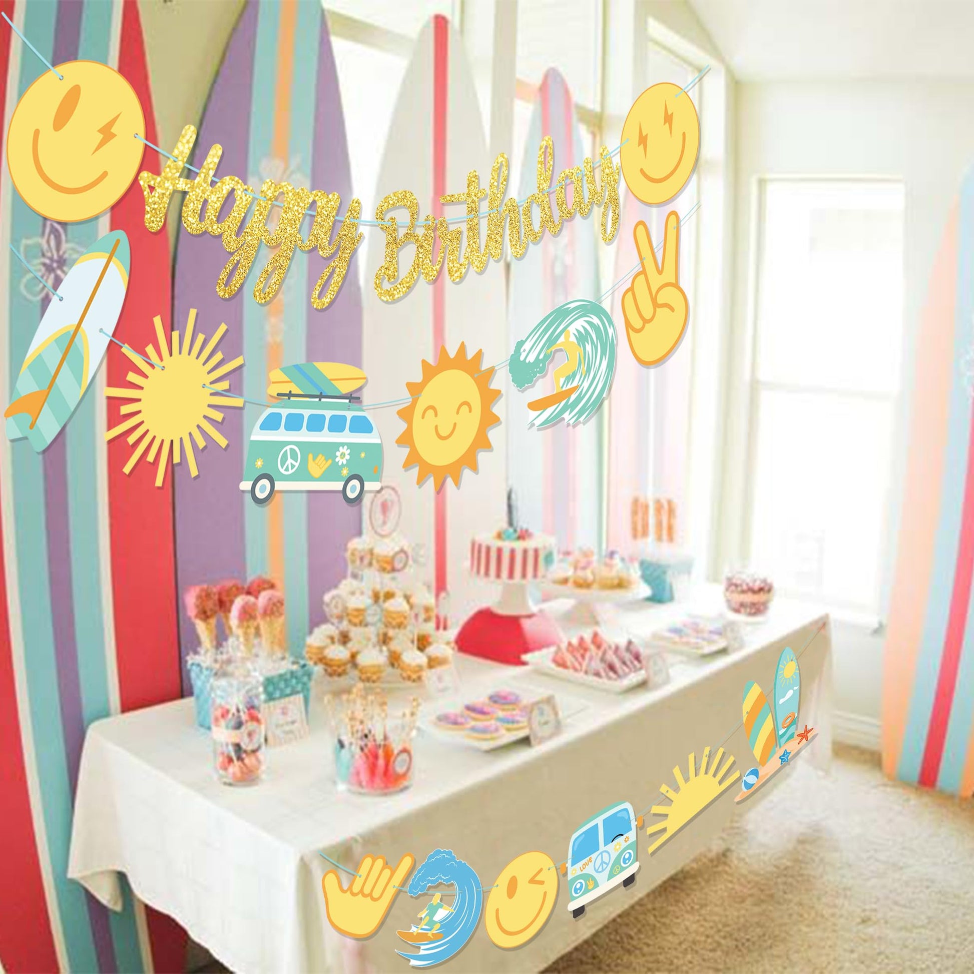 Surfing Birthday Banners Hippie Groovy Surfing Birthday Party