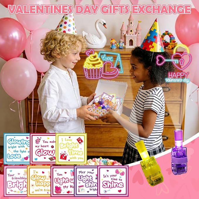 36 Pack Valentines Day Gifts for Kids Classroom LED Finger Lights
