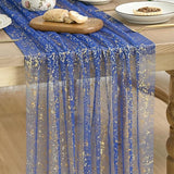 Artoid Mode Blue Gold Gauze Table Runner 59x120 Inch 10FT, Glitter