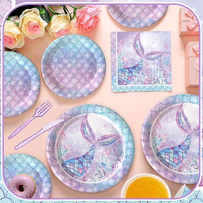 120PCS Mermaid Themed Party Supplies for Girls Baby Shower Under the