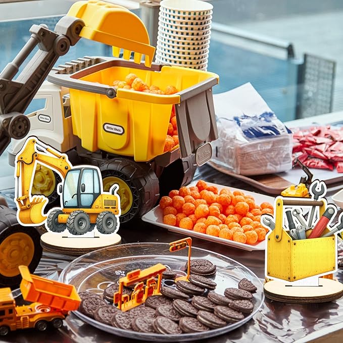 16 Pcs Wooden Construction Party Table Centerpiece Excavator Tractor