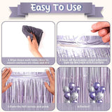 Voircoloria 3 Pack 3.3 x 8.2 ft Light Purple Foil Fringe Backdrop