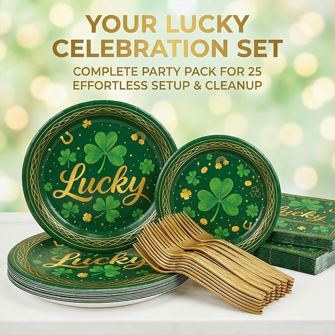 100 Pcs St Patrick's Day Tableware Party Supplies Serves 25