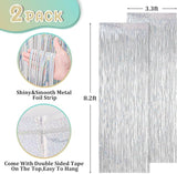 Voircoloria 2 Pack Laser Silver Foil Fringe Backdrop Curtains, Tinsel