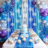 2 Packs Snowflake Foil Fringe Curtain, Blue Silver Ice Glitter