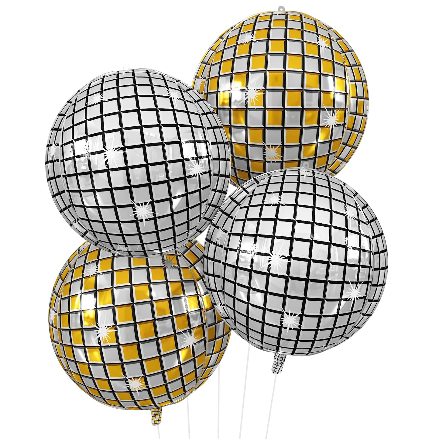 Disco Ball Balloons Gold Silve 4PC,Foil Disco Balloons 22 Inch 4D