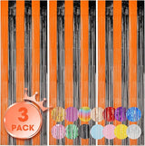 Voircoloria 3 Pack 3.3x8.2 Feet Black and Orange Foil Fringe Backdrop