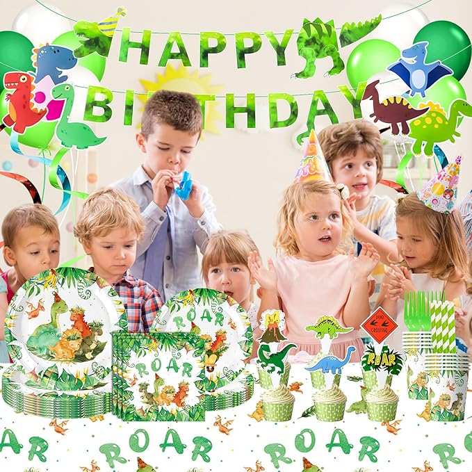 194 Pcs Dinosaur Birthday Decorations Includes Disposable Dinosaur
