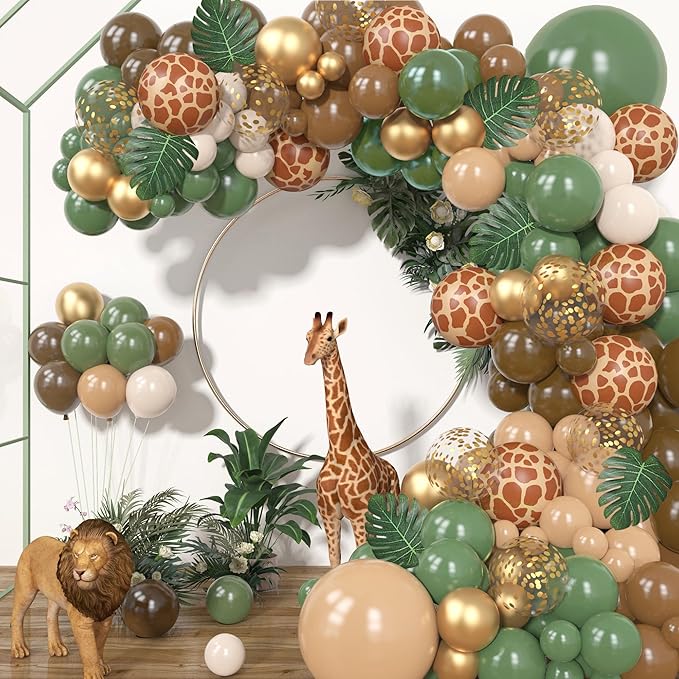 170Pcs Jungle Safari Balloons Garland Kit Safari Baby Shower