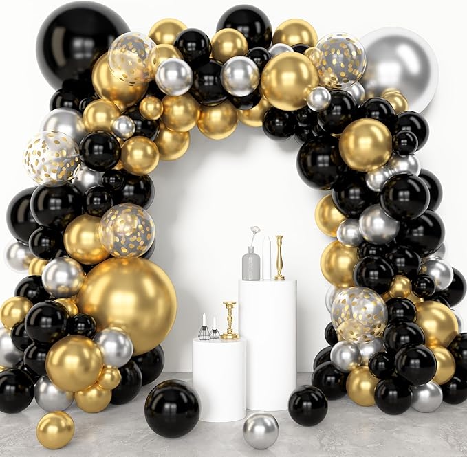 Amandir 153pcs Black and Gold Balloons Arch Garland Kit Different