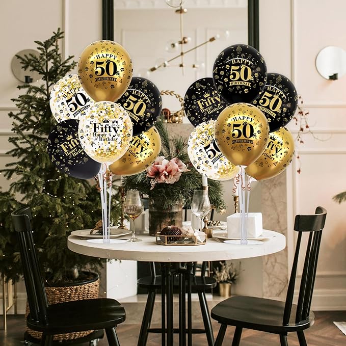 4 Set Black Gold Balloon Stand Kit for Birthday Decorations for 50th