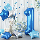 Dark Blue Number 1 Balloons, Big Royal Light Blue Silver Star One