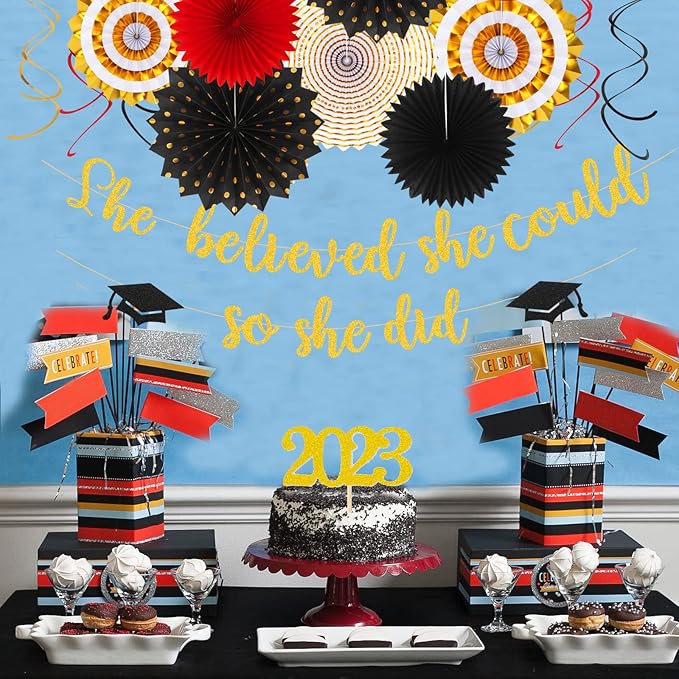 Red Black Gold Party Decorations Graduation Banner Streamers 18pcs