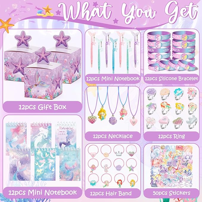 Mermaid Party Favors Birthday Supplies for Girl Gift Boxes Notebooks