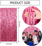 2 Pack Pink Backdrop Party Decorations Tinsel Curtain Party Backdrop