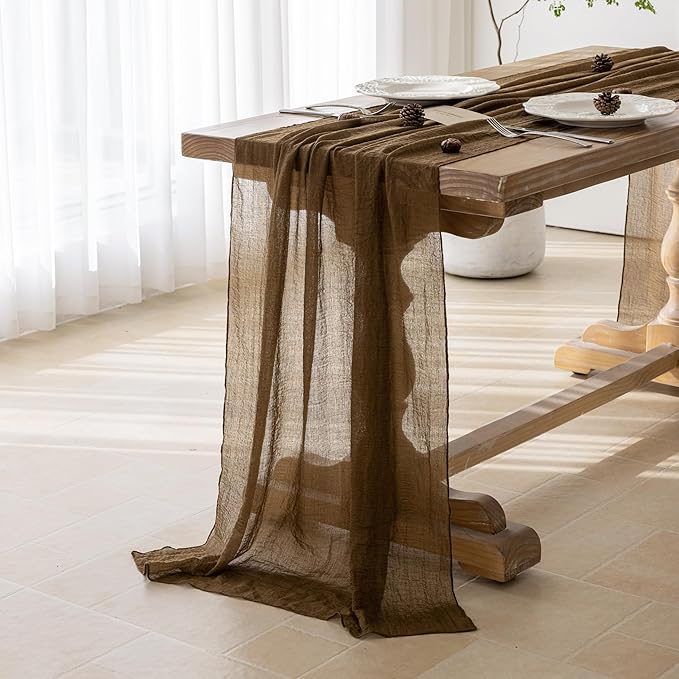 Keketoarrange Coffee Tan Gauze Rustic Cheesecloth Table Runner 120