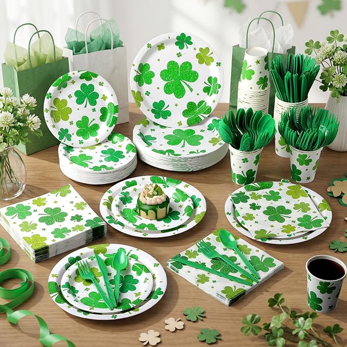400 Pcs St Patrick's Day Party Plates and Napkin Decoration Lucky