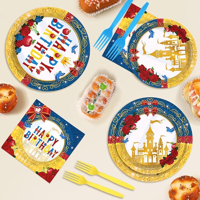 96 Pcs Snow Princess Birthday Party Supplies Cartoon Snow Plates and