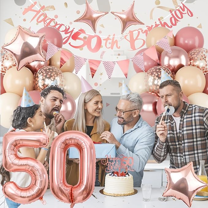 50th Birthday Decorations for Women Retro Pink Beige Number 50