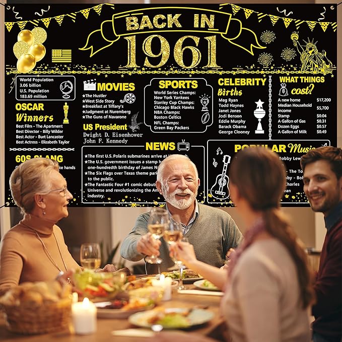 DARUNAXY 65th Birthday Black Gold Party Decoration, Back in 1961