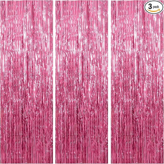 3 Pack Pink Backdrop Birthday Party Decorations Tinsel Foil Fringe