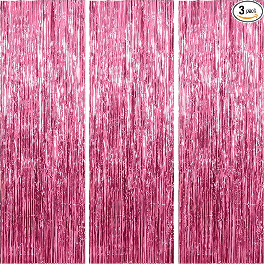 3 Pack Pink Backdrop Birthday Party Decorations Tinsel Foil Fringe