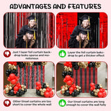 Voircoloria 4 Pack 3.3x8.2 Feet Red and Black Foil Fringe Backdrop