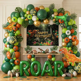 Dinosaur Birthday Decorations include Hunter Green Bunt Orange White