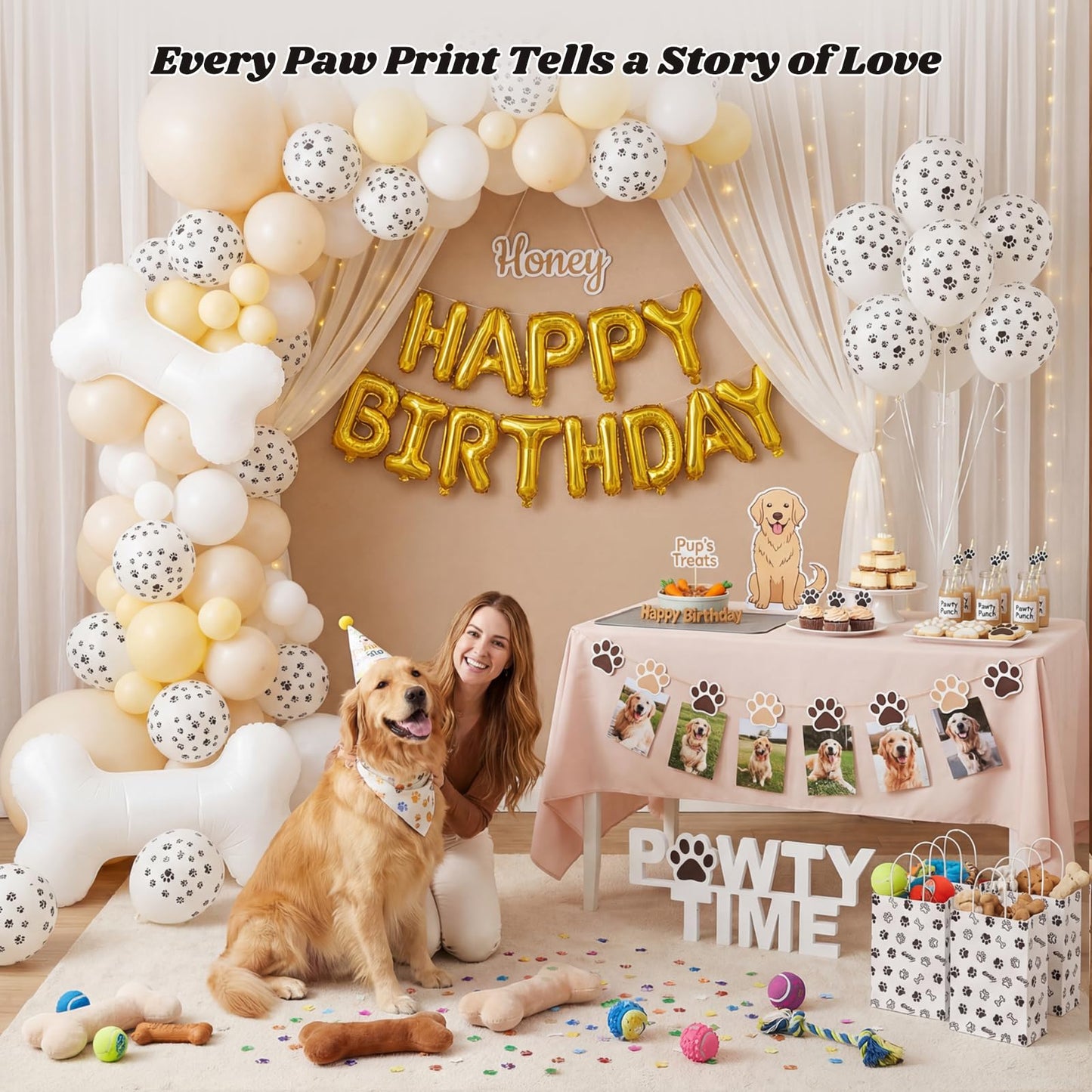 Koogel 100PCS 12 Inch Dog Balloons for Birthday Party, Dog Paw Print