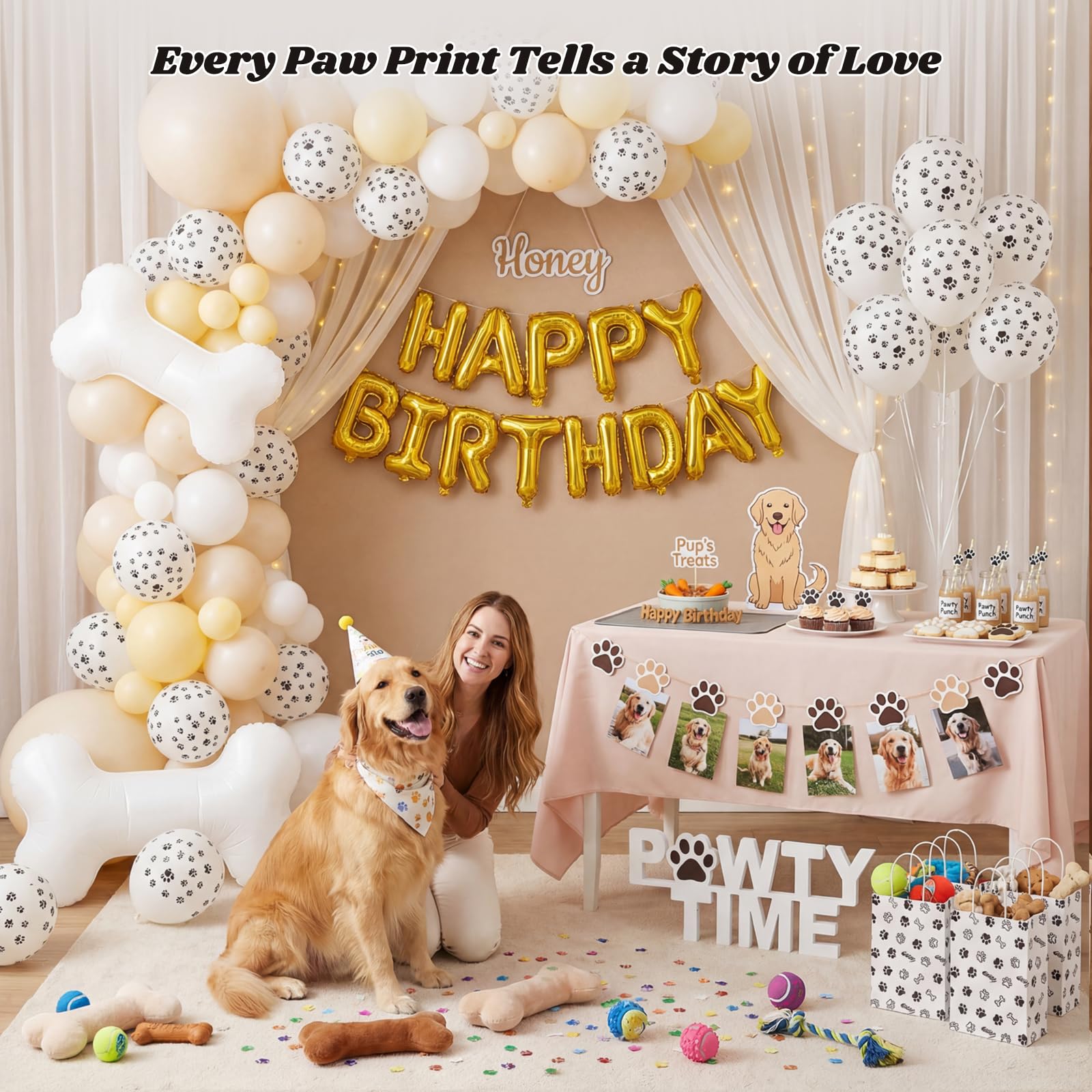 Koogel 100PCS 12 Inch Dog Balloons for Birthday Party, Dog Paw Print