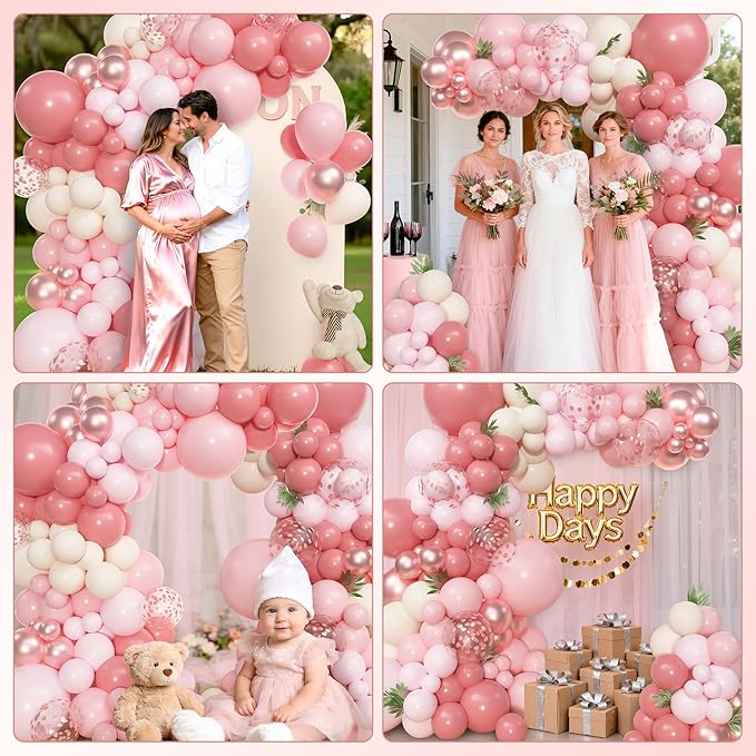 Amandir 153pcs Dusty Pink Balloon Garland Arch Kit, Different Sizes