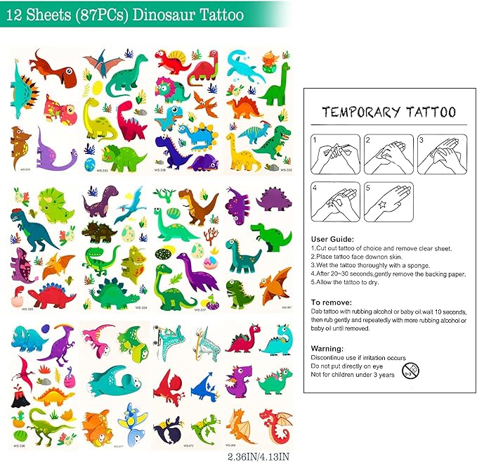 108Pcs Dinosaur Party Favors Dinosaur Stamps Slap Bracelets