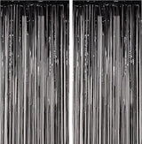 Voircoloria 2 Pack Black Foil Fringe Backdrop Curtains, Tinsel