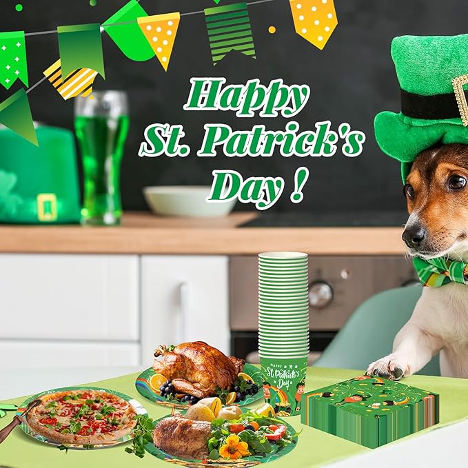 210 Pcs Happy St Patrick's Day Party Supplies Plates Napkins Cups