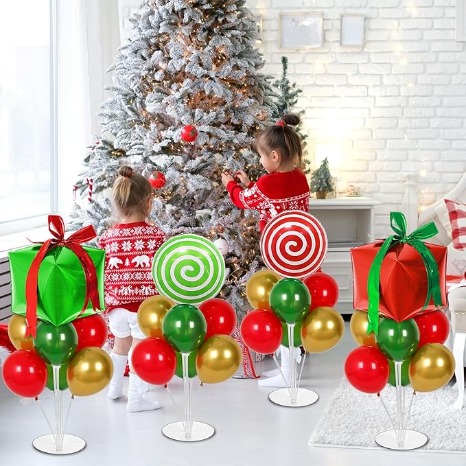 4 Sets Christmas Party Balloons Stand Kit with Gift Box Candy Foil