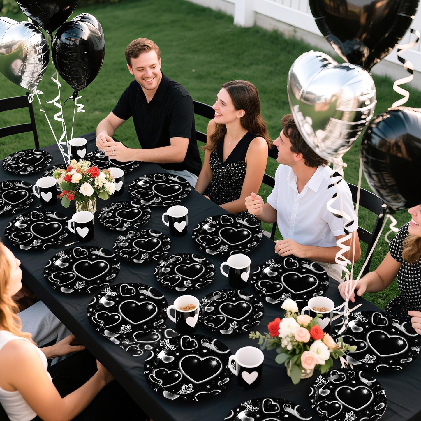 Grencian 96 Pcs 2000s Party Plates and Napkins Black Heart Tableware