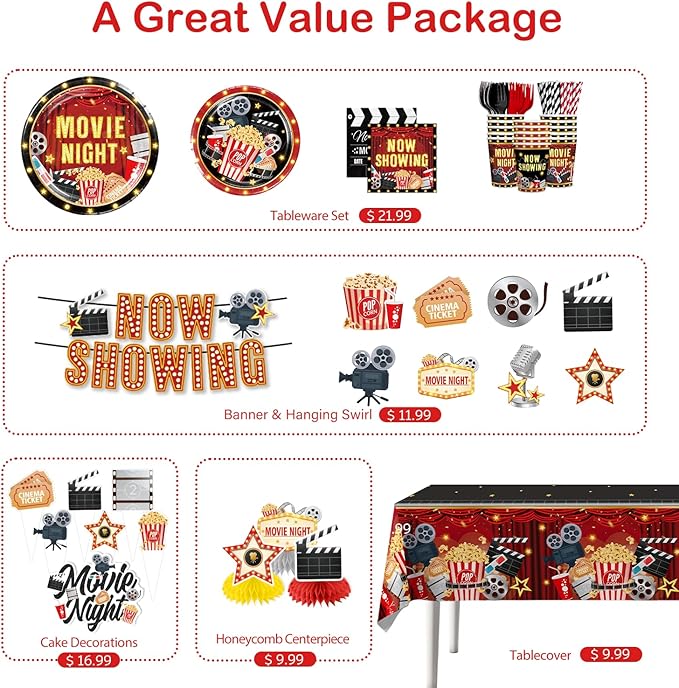 157pcs Movie Night Supplies Convenient Paper Tableware Set Includes