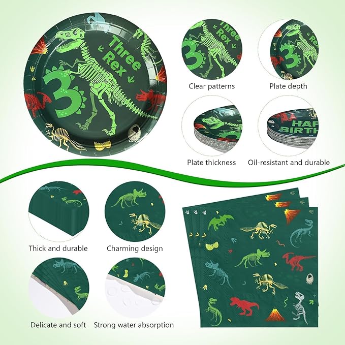 170Pcs Dinosaur Birthday Party Decorations for 3rd Boy 3 Rex